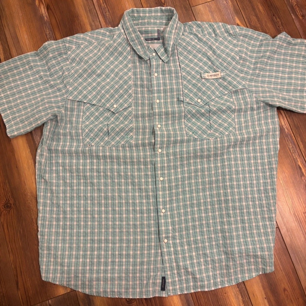 Magellan Outdoors Pecos River Fishing Shirt Mens Plaid Pearl Snap Vented‎ 3XL